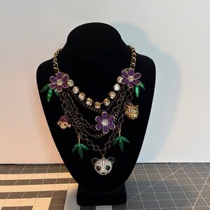 Betsey Johnson Purple Floral and Animal Charm Necklace